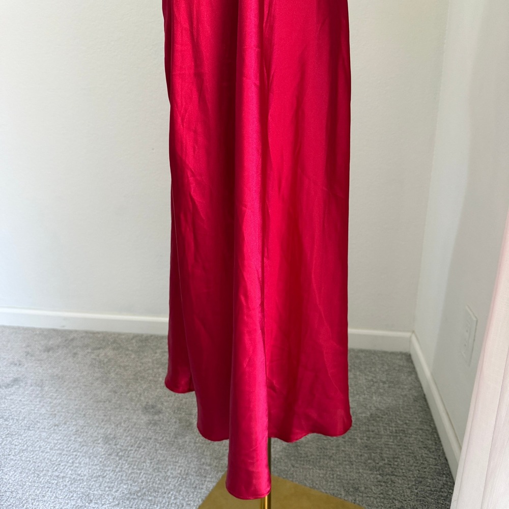 Red Satin V-Neck Slip Dress Midi Chemise Old Hollywood Glamor Boudoir Lingerie - Picture 3 of 6